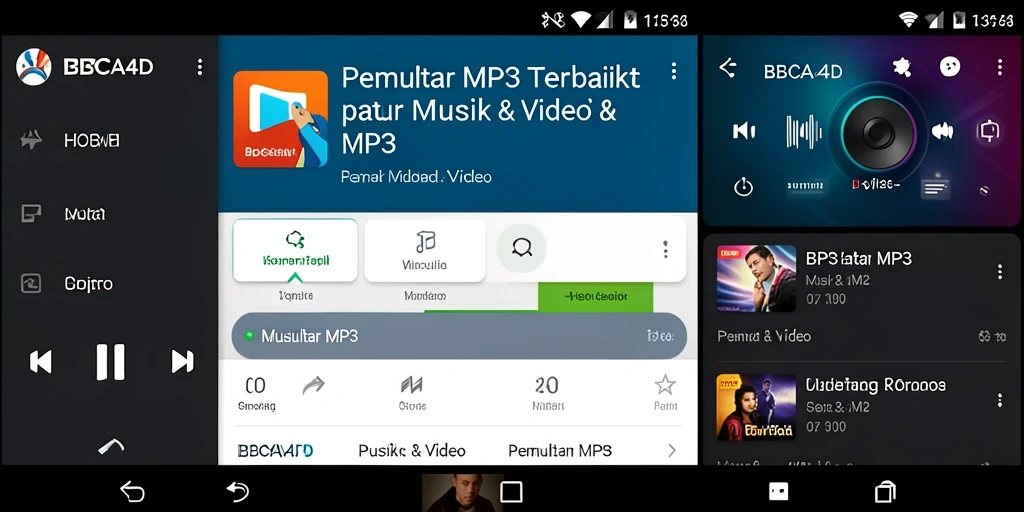 Tampilan antarmuka pemutar MP3 BBCA4D yang modern dan user-friendly.