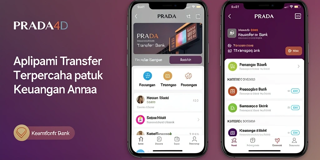 Tampilan antarmuka aplikasi PRADA4D dengan fitur Transfer Bank.