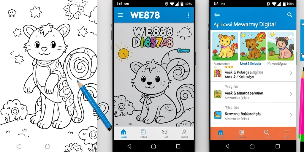 Antarmuka aplikasi WE878 untuk mewarnai digital yang ramah anak.